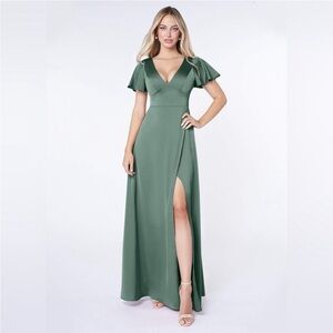 Azazie Lani Stretch Satin Dress in Pine